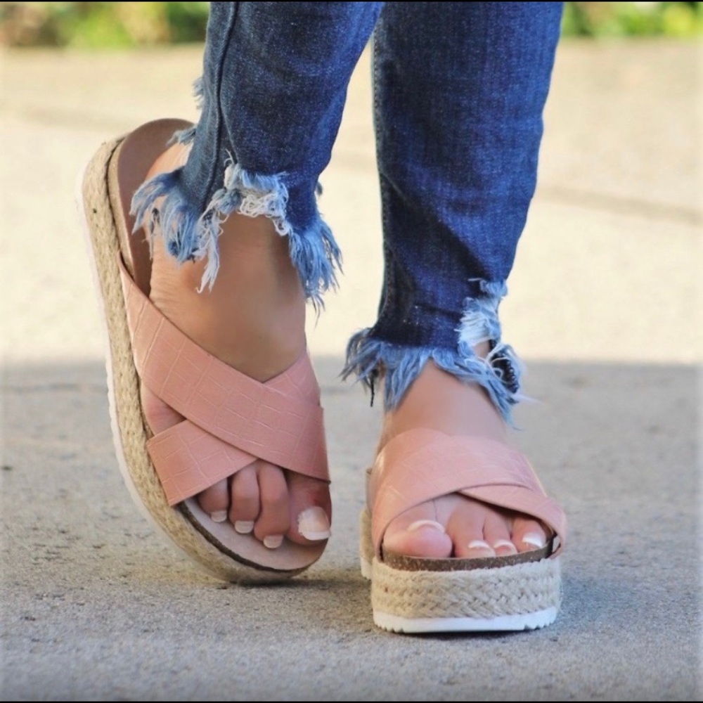 Crocodile Embossed Criss Cross Sandal